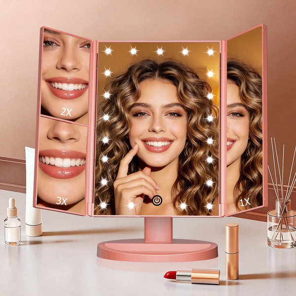 Miraveila Tri-Fold Lighted Vanity Mirror β touch-control LED with 2X 3X magnification