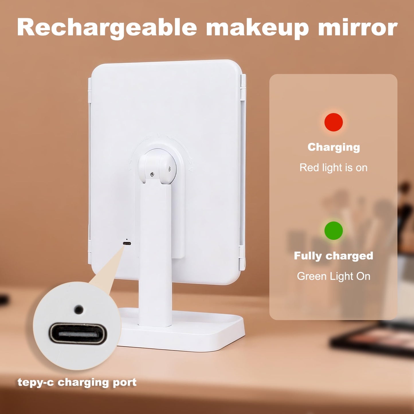 3X5X Magnifying Trifold LED Makeup Mirror with Adjustable Angles & Customizable Lighting