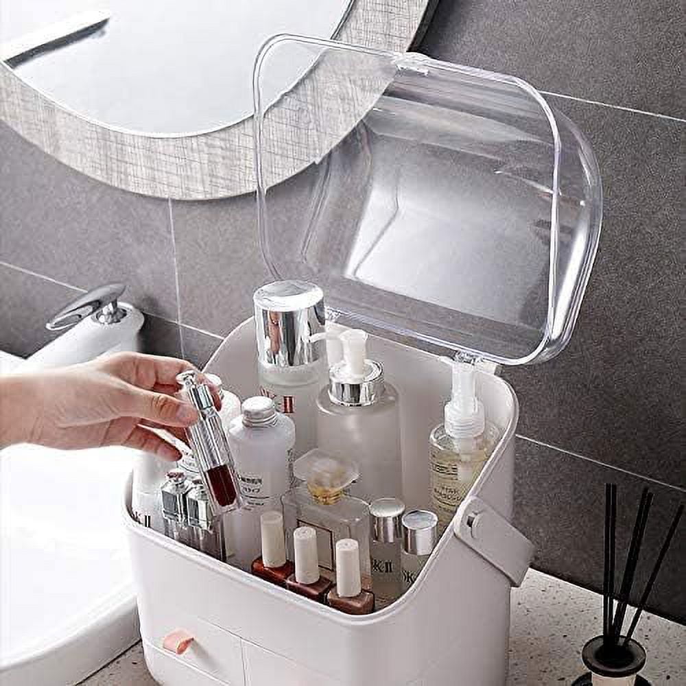 Clear lid closing on Miraveila organizer — dustproof seal for vanity storage