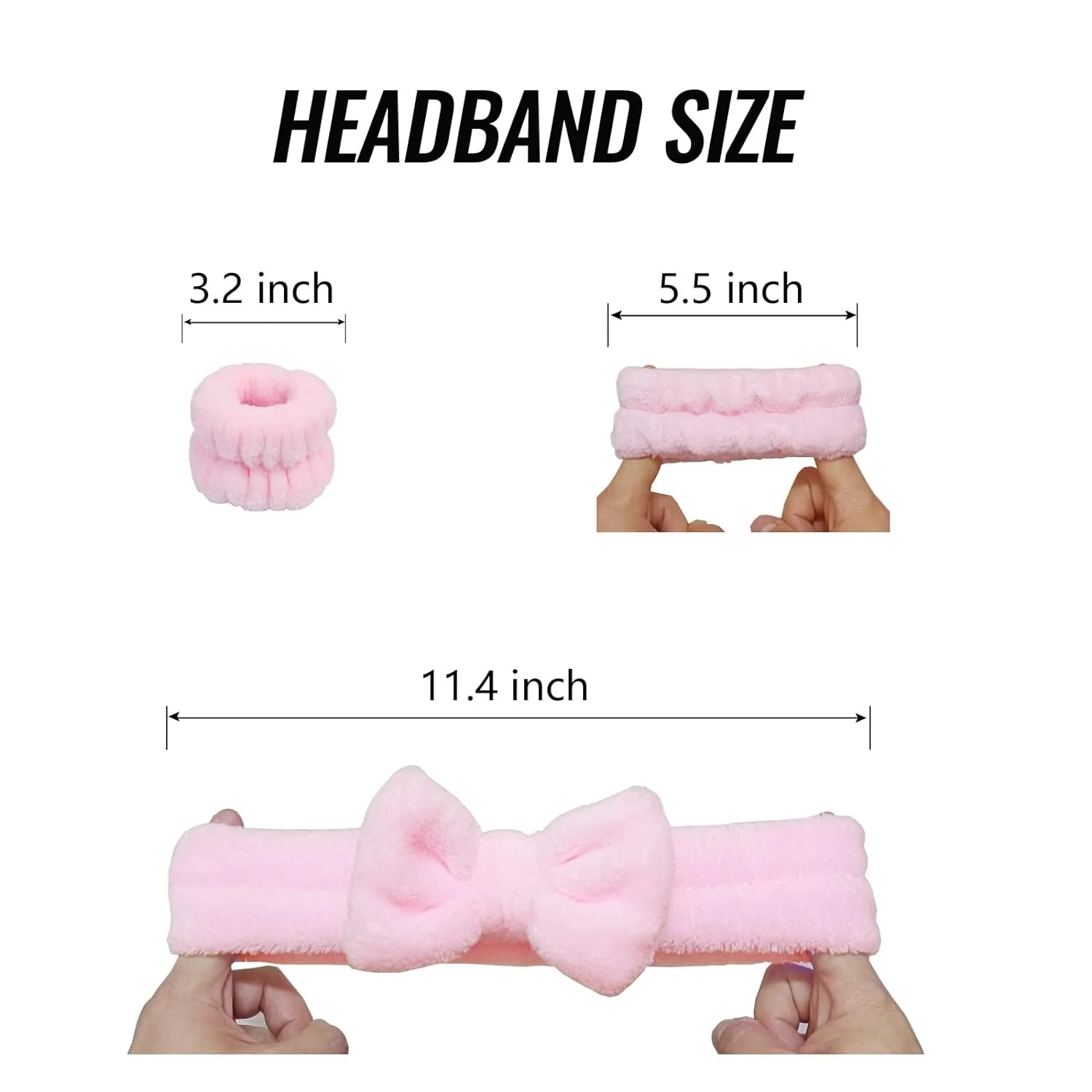 Headband and matching wrist bands laid flat — complete 3-piece spa skincare set