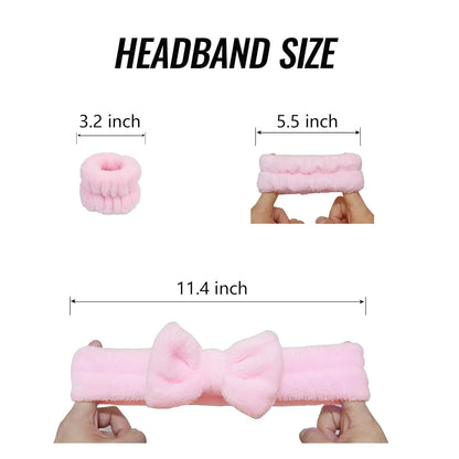 Headband and matching wrist bands laid flat — complete 3-piece spa skincare set