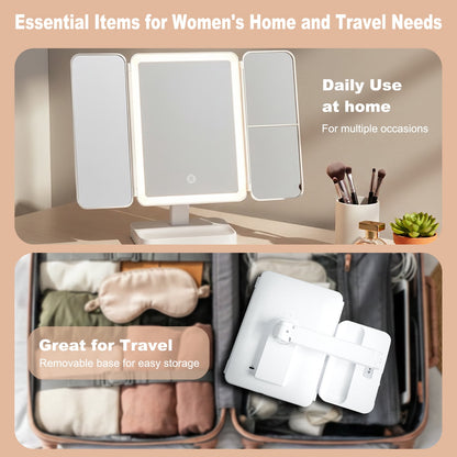 3X5X Magnifying Trifold LED Makeup Mirror with Adjustable Angles & Customizable Lighting