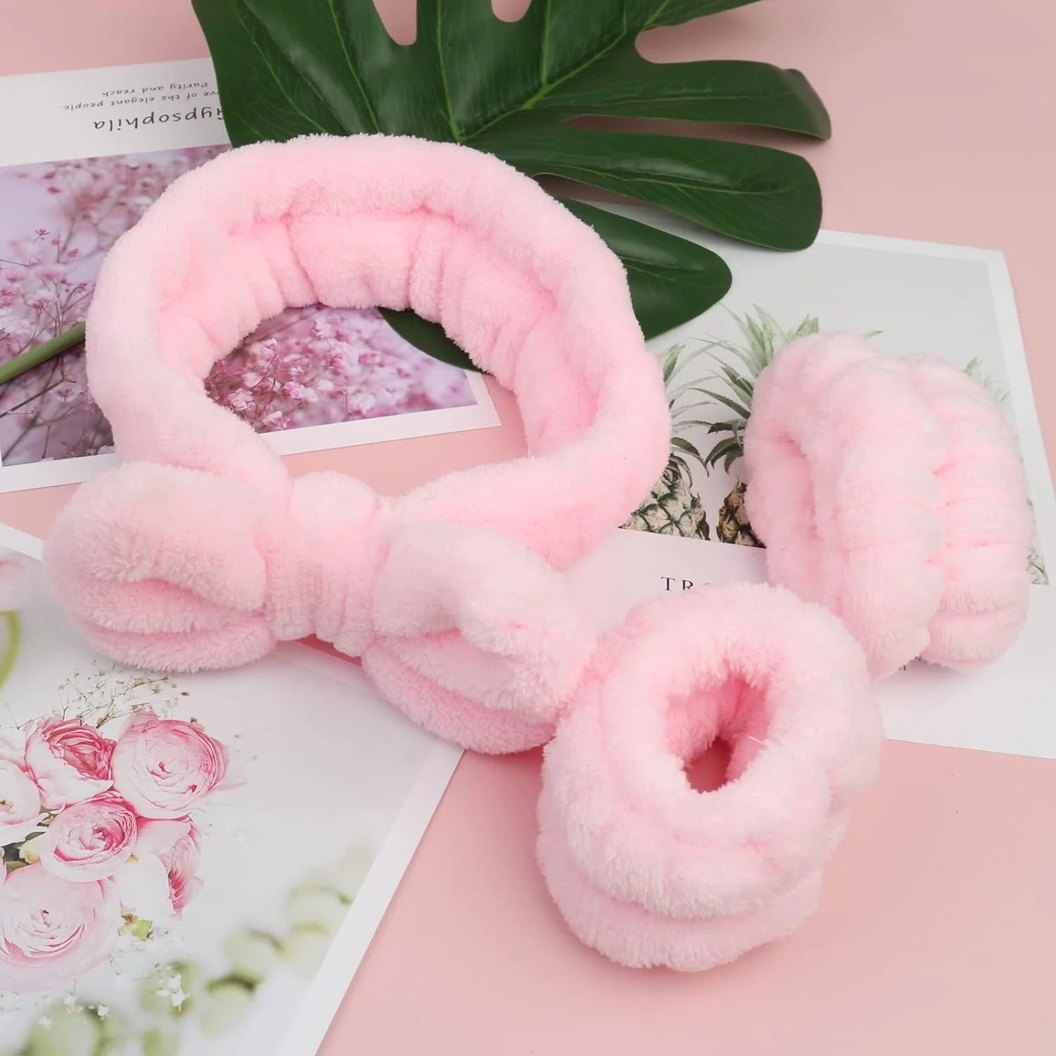 Close-up of Miraveila headband bow — plush soft fabric and elastic band detail