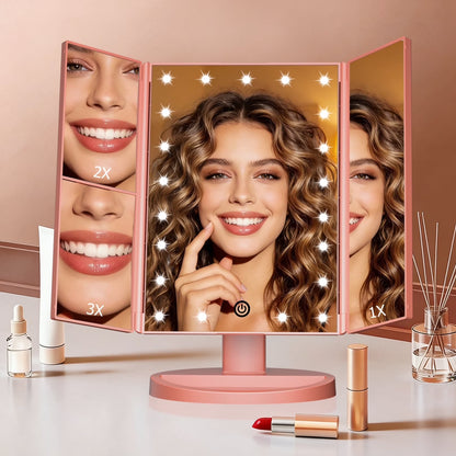 Miraveila Tri-Fold Lighted Vanity Mirror — touch-control LED with 2X 3X magnification