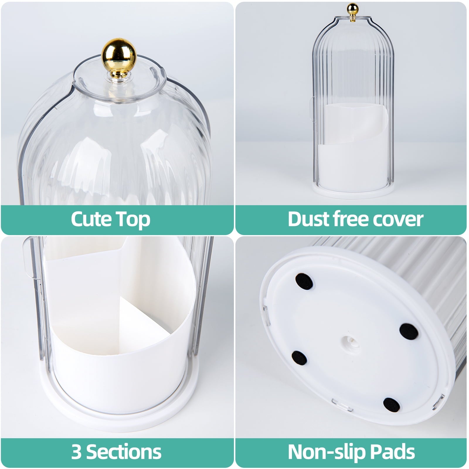 Rotating brush organizer from above — 3-slot compartment top view