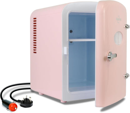 Mini Fridge - Refrigerator for Bedroom, Office, Portable Table Top Beverage Cooler, 12V 110V Refrigerador for Drinks, Soda, Wine, Use in Car, Dorm, Outdoor, Patio, 6 Can