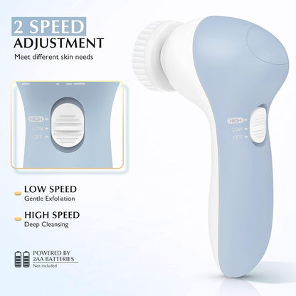 Facial Cleansing Brush Silicone Face Scrubber: 7 in 1 FBS-D Electric Exfoliating Rotating Massage Device Waterproof Deep Cleaning Exfoliation Spa Machine - Electronic Skin Care Wash System