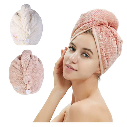 Miraveila 2-Pack Microfiber Hair Towel Wrap — anti-frizz with button closure