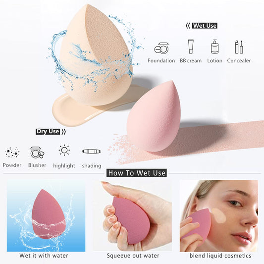 Beauty sponge blending foundation on skin — seamless airbrushed finish technique