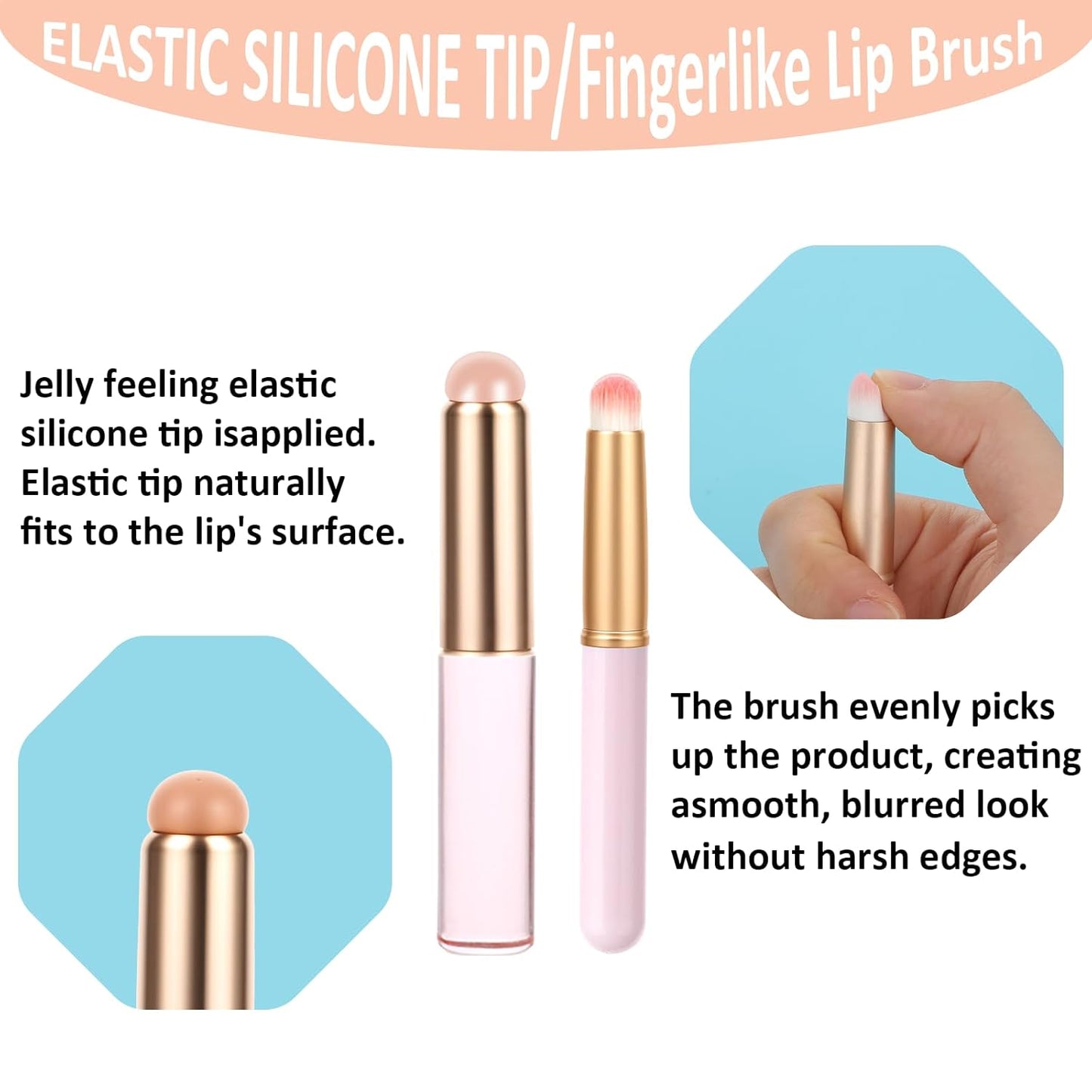 Silicone lip brush head close-up — soft round applicator with cap cover detail