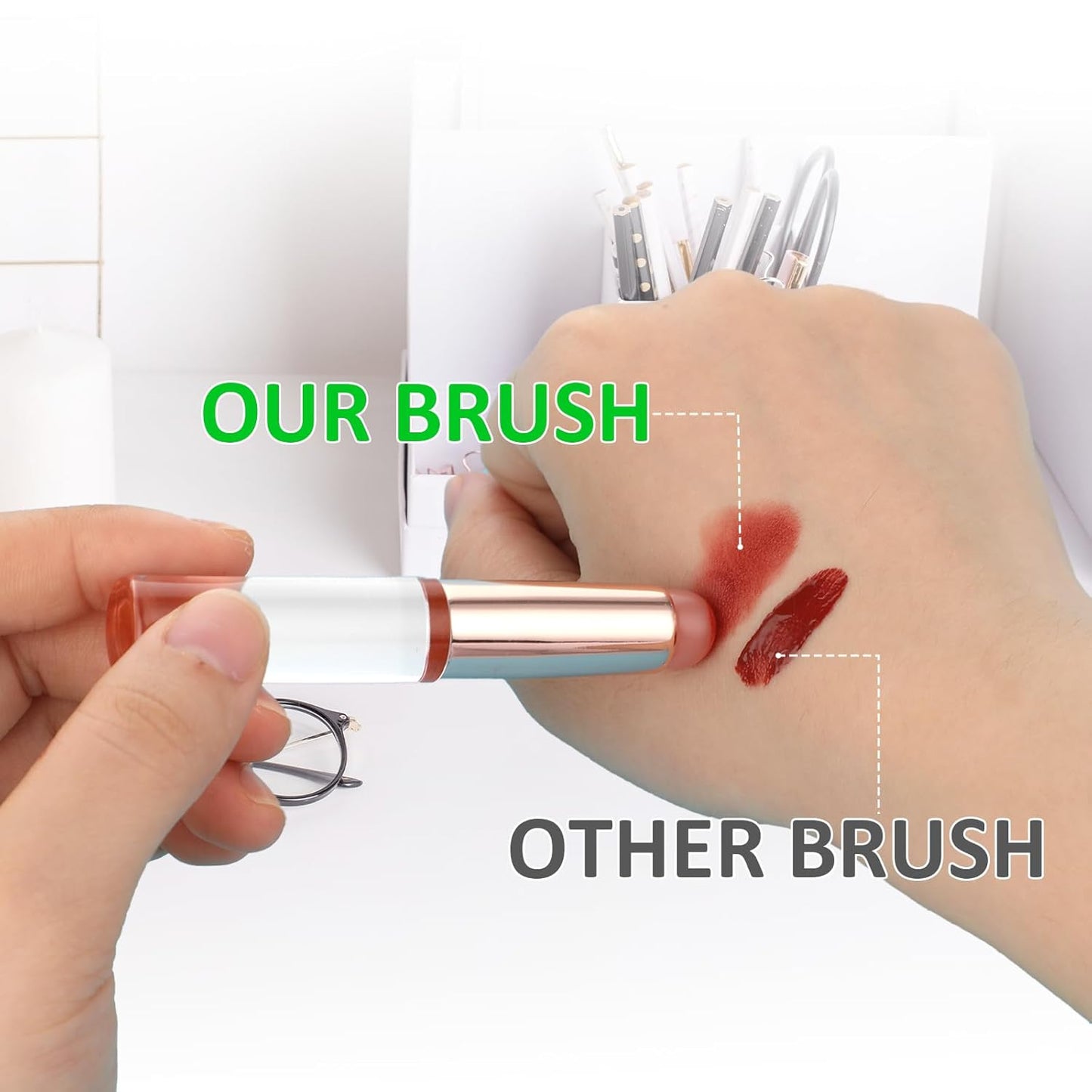 All 3 lip brushes with covers displayed — complete silicone applicator set