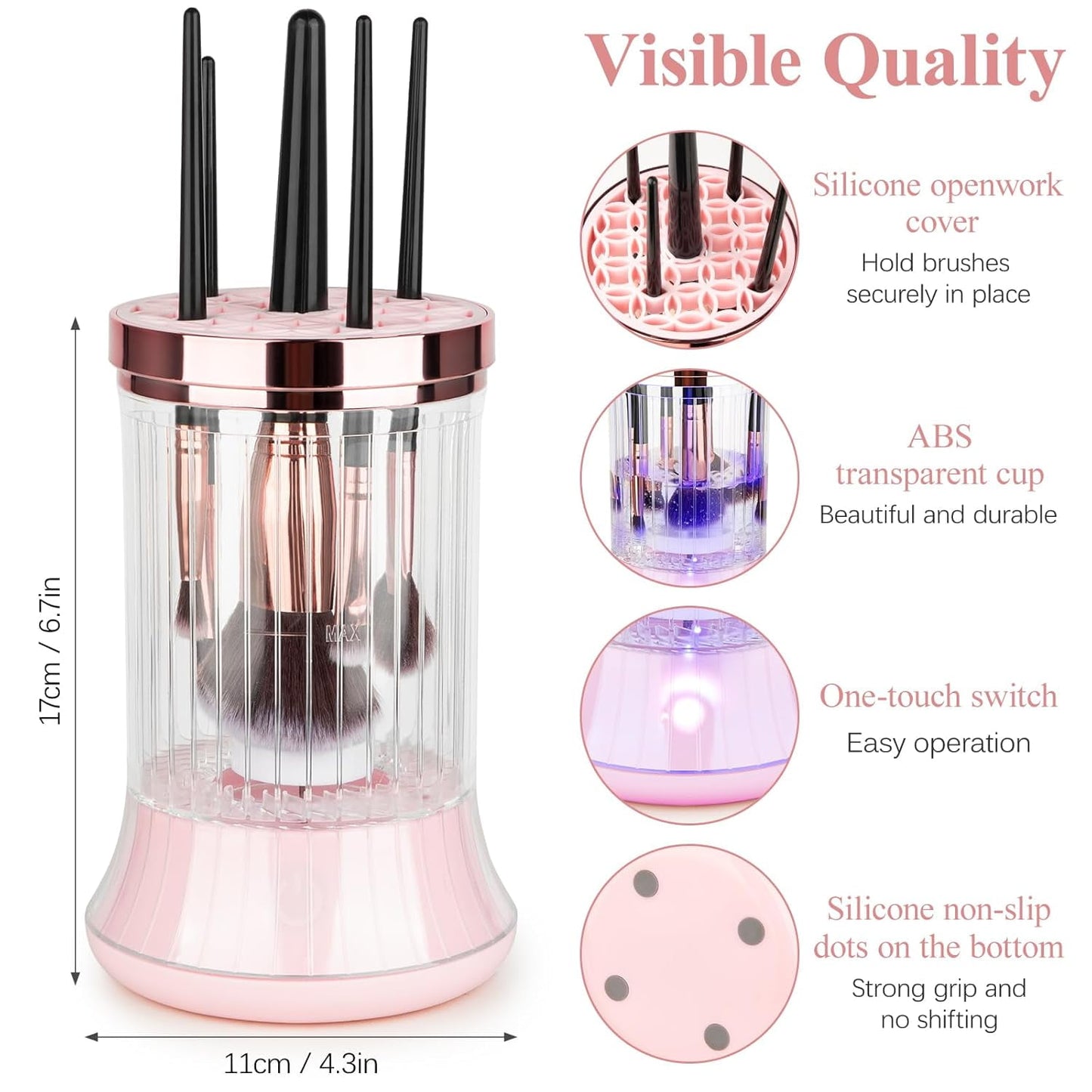 Makeup Brush Cleaner, Electric Makeup Brush Washer Machine with Touch Screen Wash and Dry in One No Damage the Bristles for All Size Brushes and Sponges, Gift for Women Wife, Pink