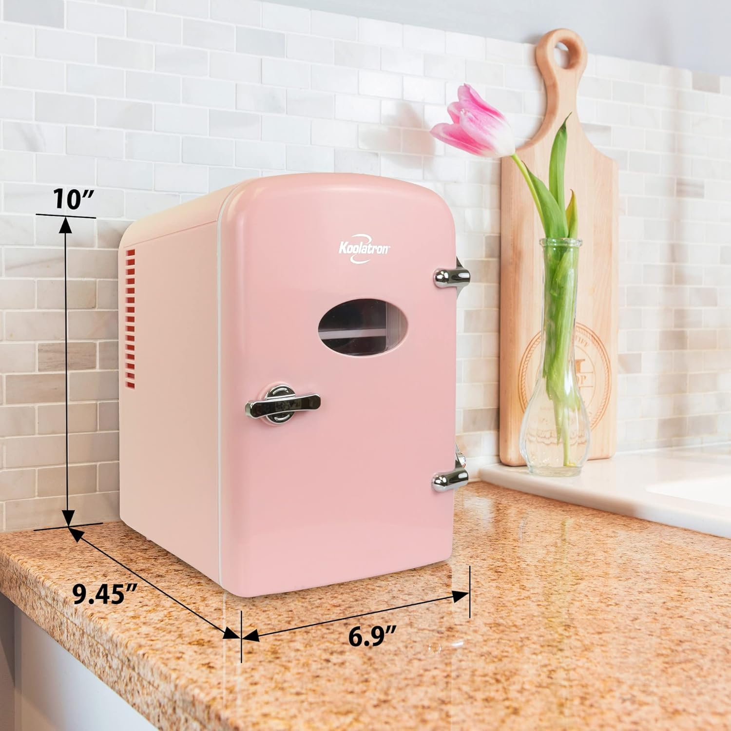 Mini Fridge - Refrigerator for Bedroom, Office, Portable Table Top Beverage Cooler, 12V 110V Refrigerador for Drinks, Soda, Wine, Use in Car, Dorm, Outdoor, Patio, 6 Can