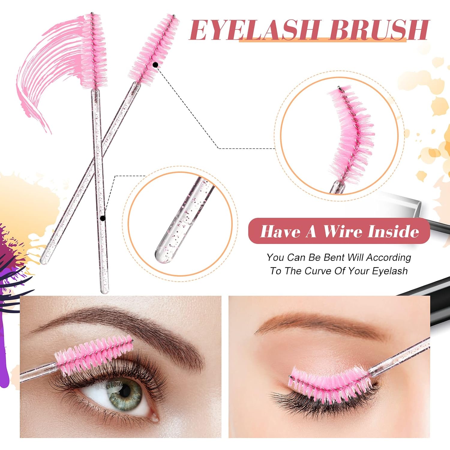 232 Pcs Lash Lift Kit, 50 Lash Lift Rods Silicone Eyelash Pads 2 Eyelash Separator Tool with Separation Comb 100 Micro Swabs 50 Crystal Mascara Brushes 30 Pairs Eye Pads (Pink)