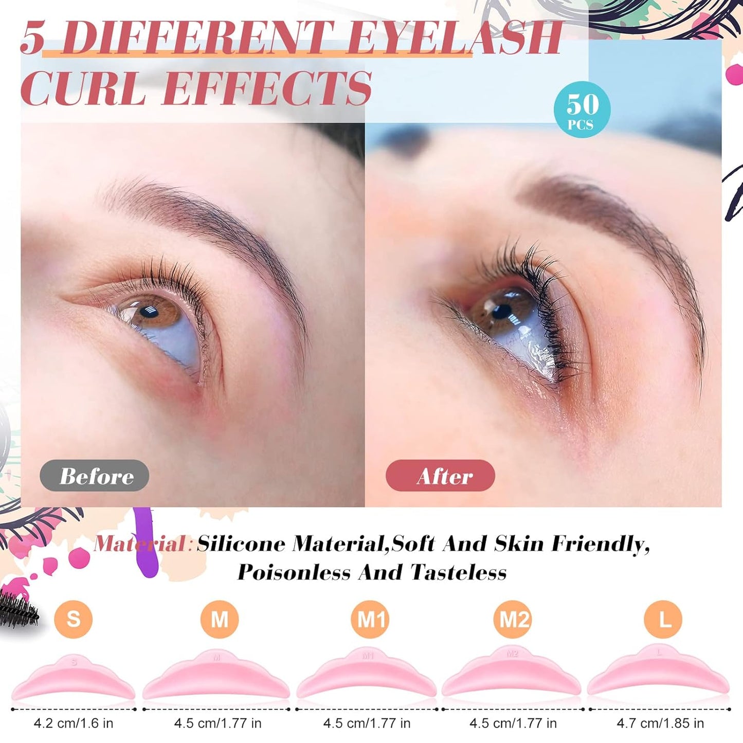 Silicone lash rods in 5 sizes — included in the 232-piece Miraveila Lash Lift Kit