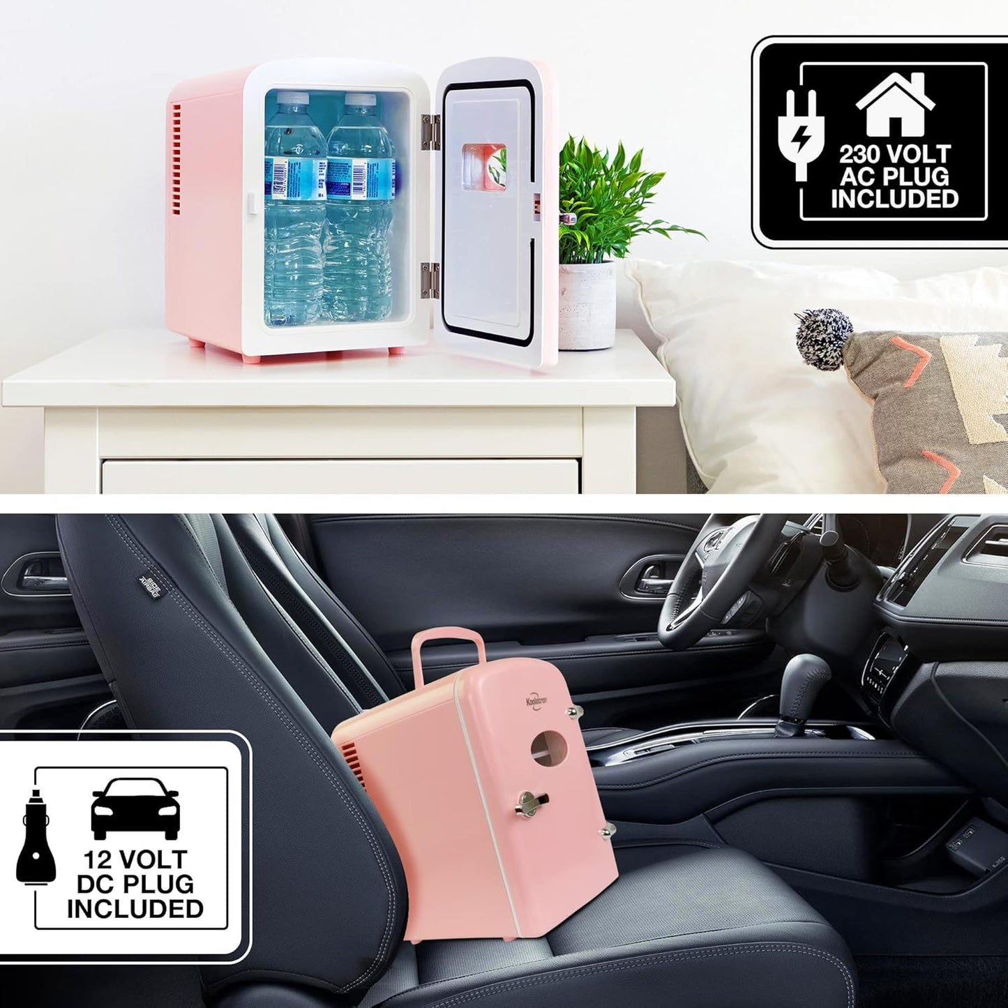 Miraveila Pink Mini Fridge on vanity — skincare cooling station setup