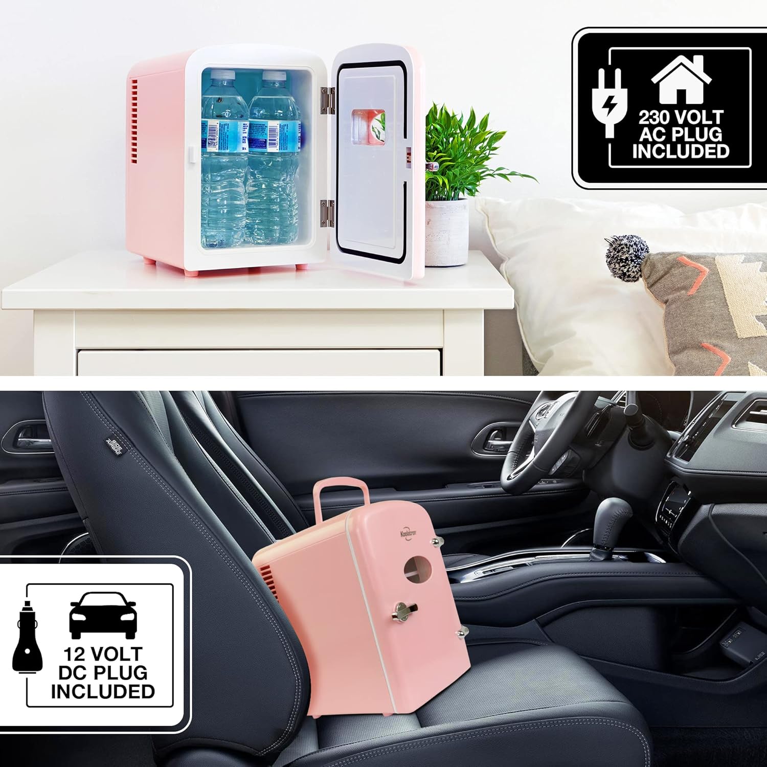 Miraveila Pink Mini Fridge on vanity — skincare cooling station setup