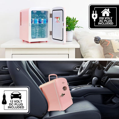 Miraveila Pink Mini Fridge on vanity — skincare cooling station setup