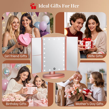Tri-Fold Makeup Mirror with Lights, 2X/3X Magnifying Makeup Mirror, Touch Control Vanity Mirror, Usb/Battery Powered Table Mirrors