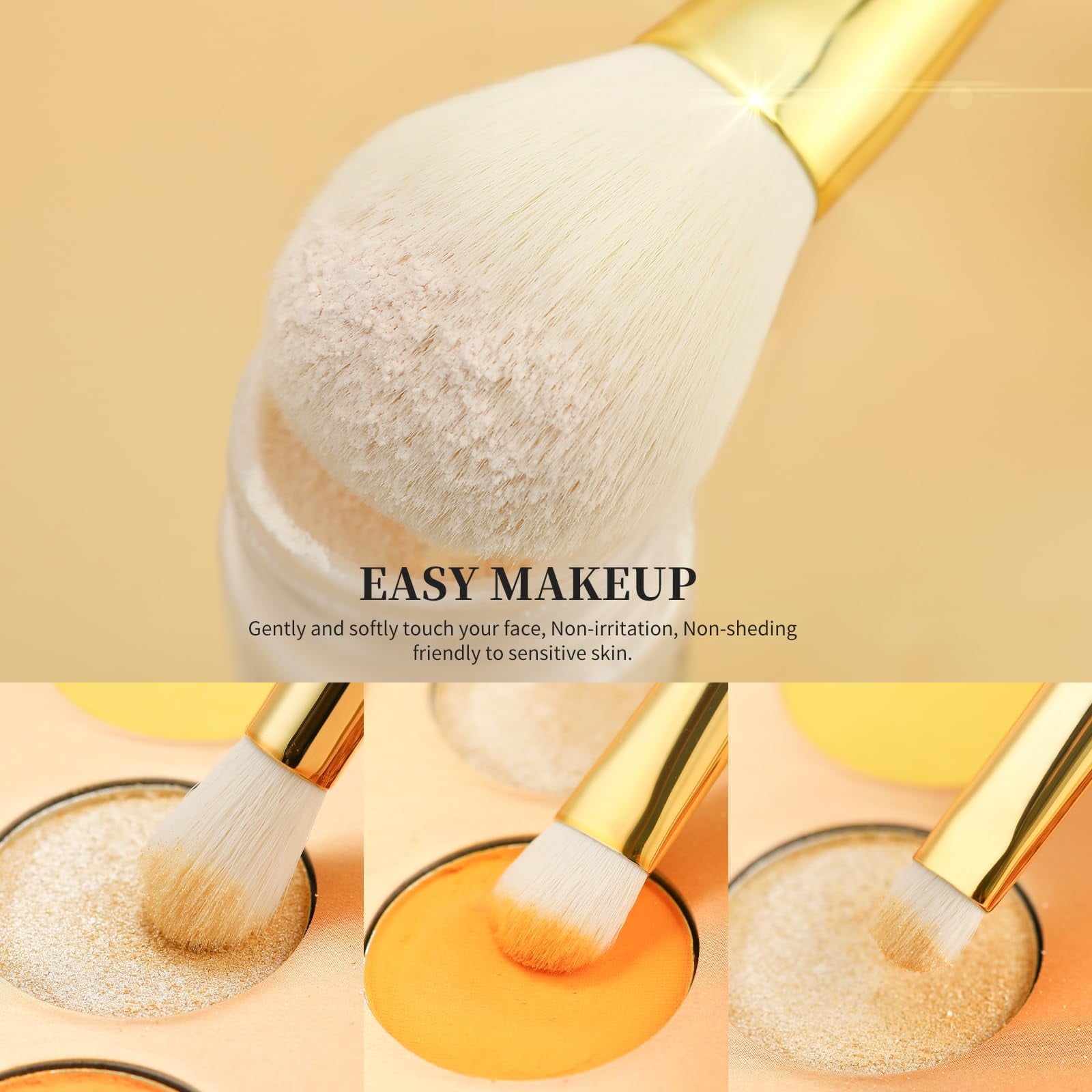 Makeup Brushes 15 Pcs,  Powder Foundation Contour Blush Concealer Eye Shadow Blending Liner Make up Brush Kit Gold-Silver