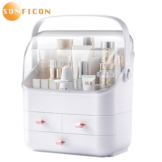 Miraveila Dustproof Makeup Organizer — clear acrylic display box with hinged lid