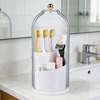 Miraveila Rotating Bell Jar Brush Organizer — dustproof with sliding lid and 3 slots