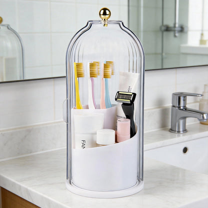 Miraveila Rotating Bell Jar Brush Organizer — dustproof with sliding lid and 3 slots