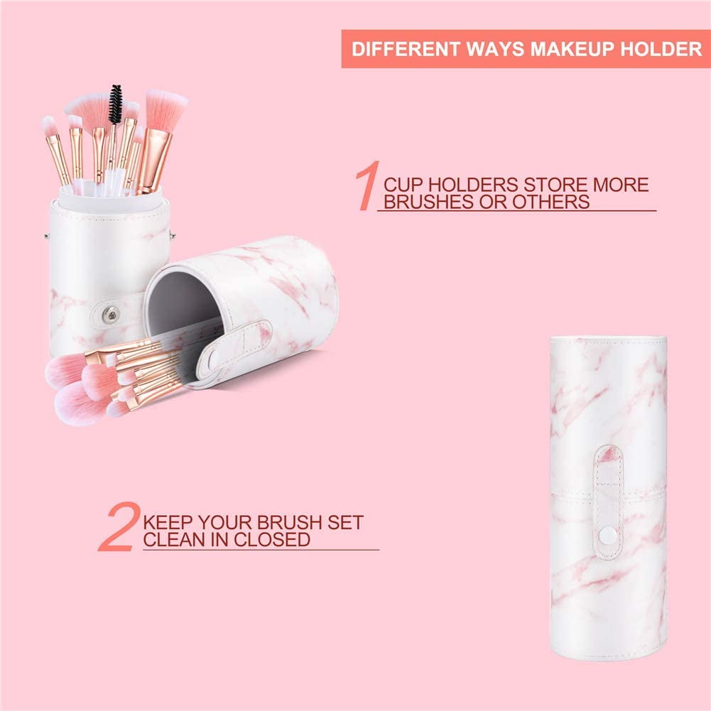 Miraveila Pink Marble Brush Set in packaging — 16-piece professional beauty brush gift