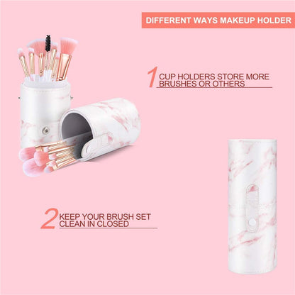 Miraveila Pink Marble Brush Set in packaging — 16-piece professional beauty brush gift