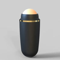 Volcanic Roller pressed to forehead — absorbing oil without disturbing makeup