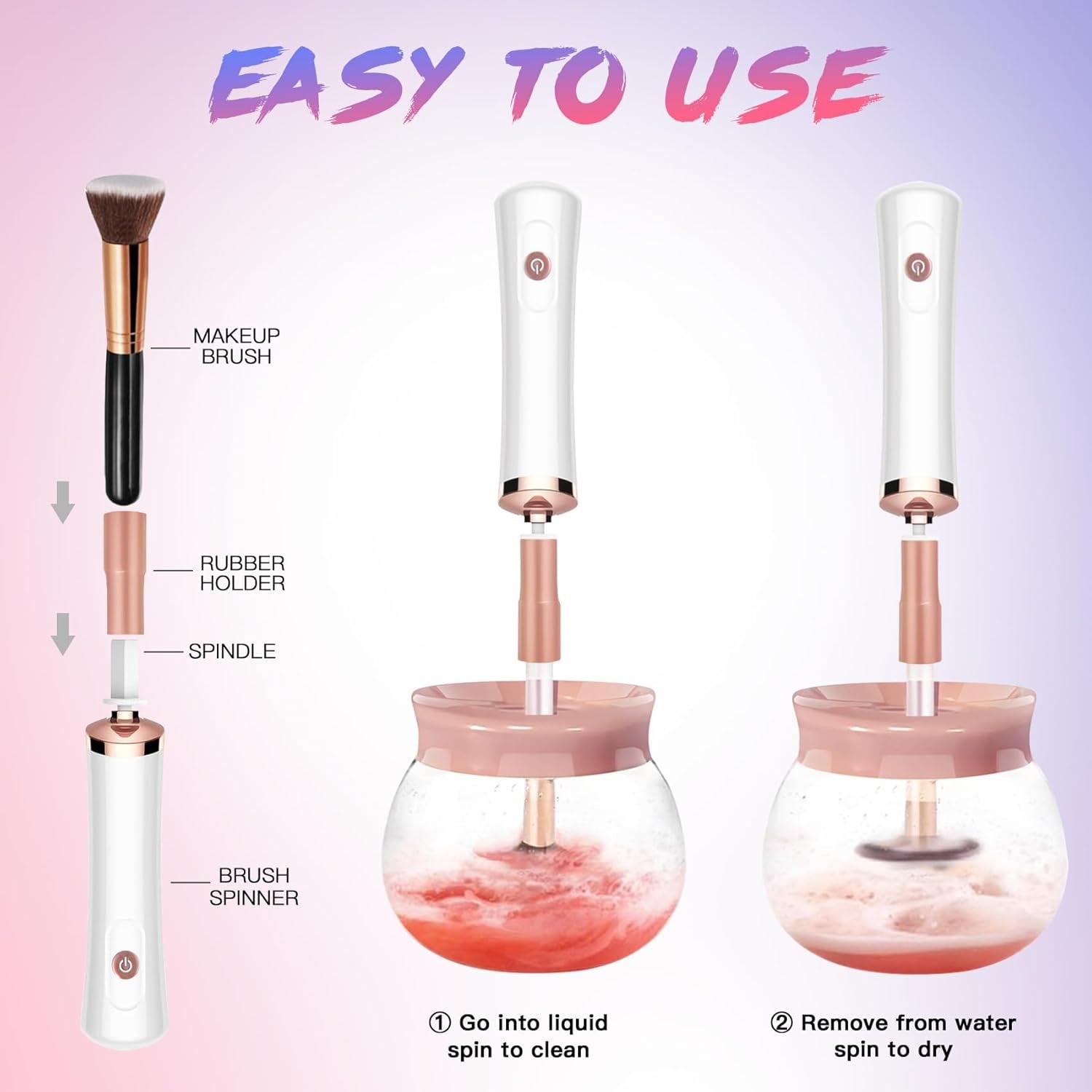 Brush spinning in cleaner with water — rapid pigment removal demonstration