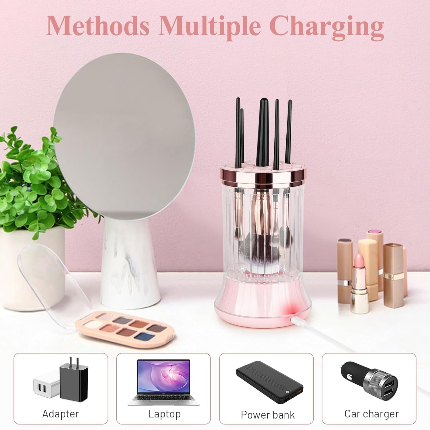 Makeup Brush Cleaner, Electric Makeup Brush Washer Machine with Touch Screen Wash and Dry in One No Damage the Bristles for All Size Brushes and Sponges, Gift for Women Wife, Pink