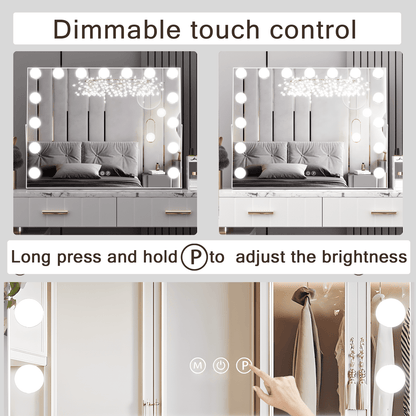 Hollywood Vanity Mirror with Lights, Vanity Makeup Mirror with 15 LED Bulbs, 3 Color Lighting Modes, USB Port, Smart Touch Control