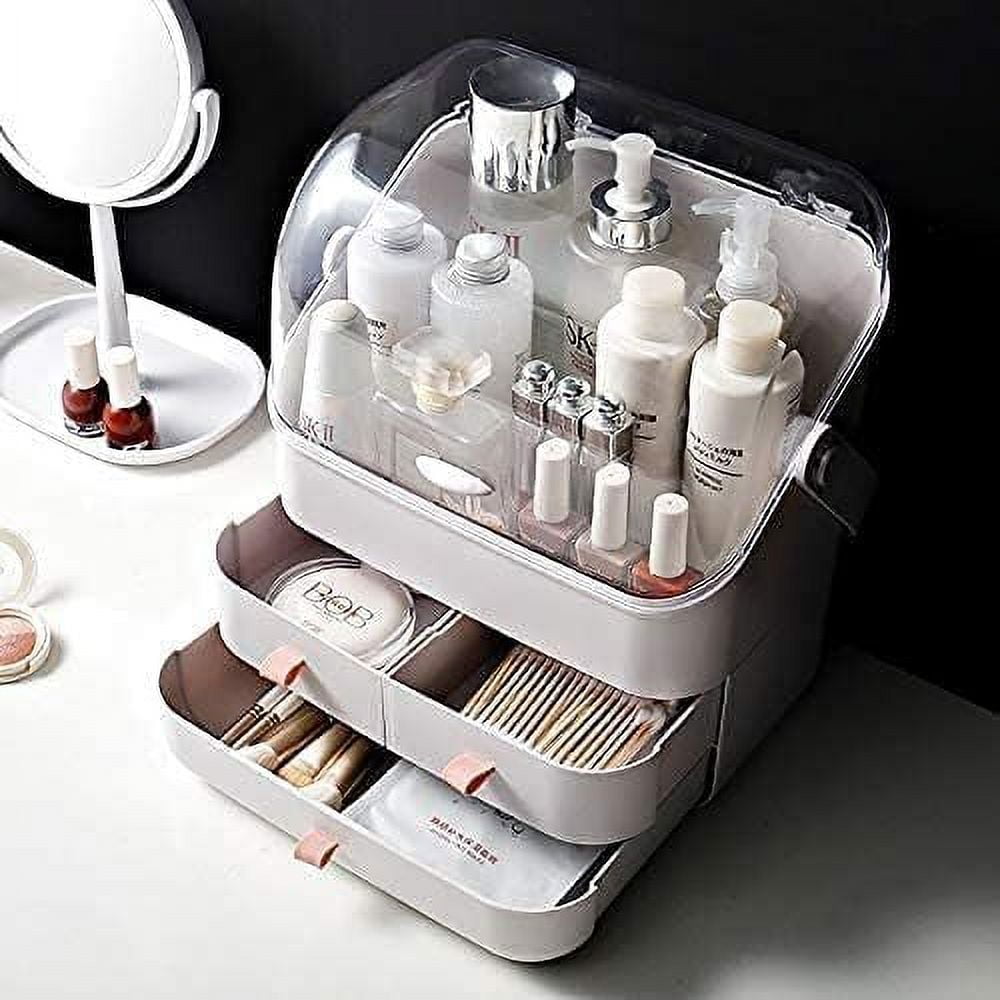 Miraveila Clear Organizer on bathroom counter — clean organized beauty display