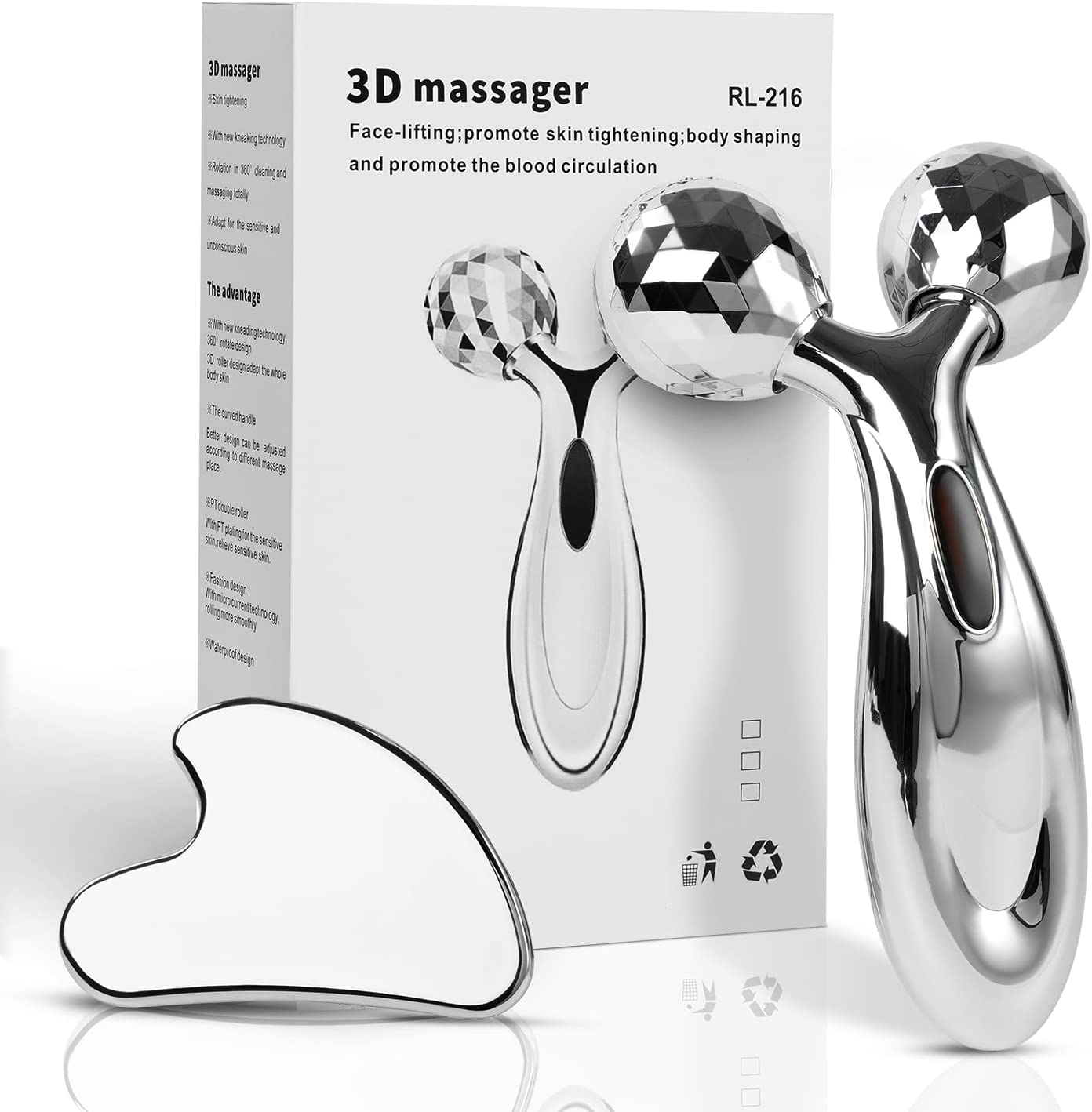 Stainless Steel Gua Sha and Face Roller Set for Sculpting and Massage