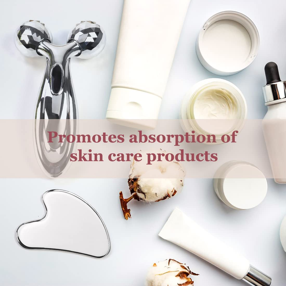 Stainless Steel Gua Sha and Face Roller Set for Sculpting and Massage