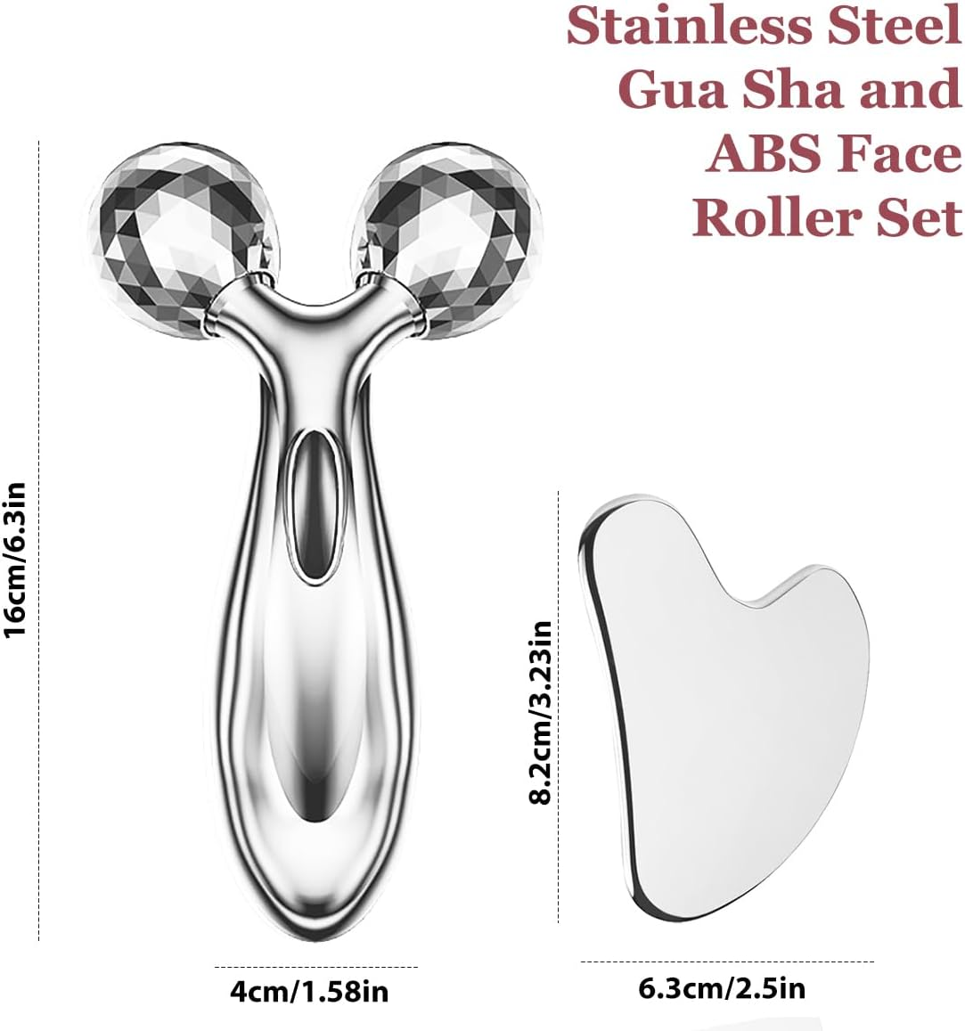 Stainless Steel Gua Sha and Face Roller Set for Sculpting and Massage