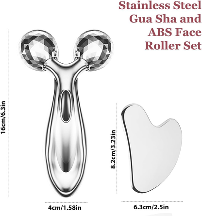 Stainless Steel Gua Sha and Face Roller Set for Sculpting and Massage