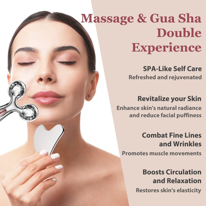 Stainless steel gua sha contouring jawline — cooling metal facial sculpting technique